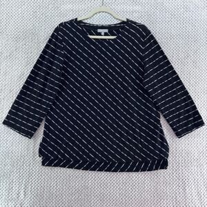 Habitat Top Womens M Black White Striped Crew Neck 3/4 Sleeve Casual Basic